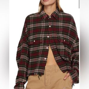 R13 High-Low Plaid Flannel Shirt